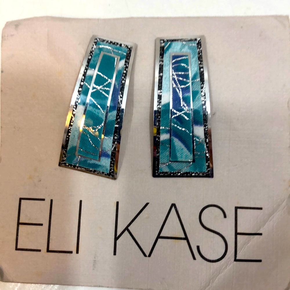 NWT Eli Kase Silver tone Earrings Blue and green.
